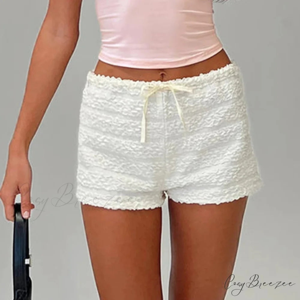 Textured Tie-Up Elastic Shorts short-250223