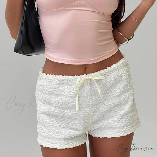 Textured Tie-Up Elastic Shorts WHITE / S short-250223