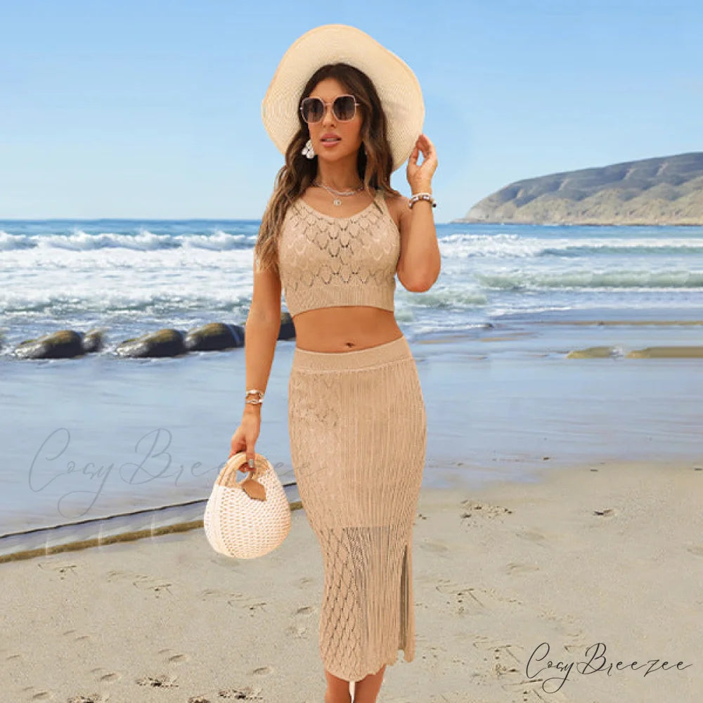 Theodora Formal Stylish Two Piece Dress Khaki / S