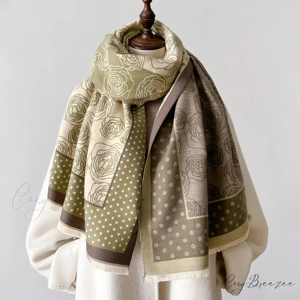 Thick Blanket Cashmere Print Scarf green scarf-241228