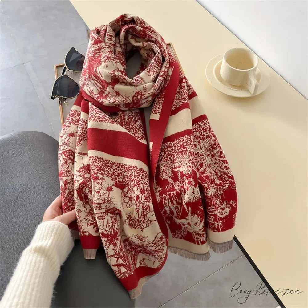 Thick Cashmere Blanket Winter Scarf red scarf-241228