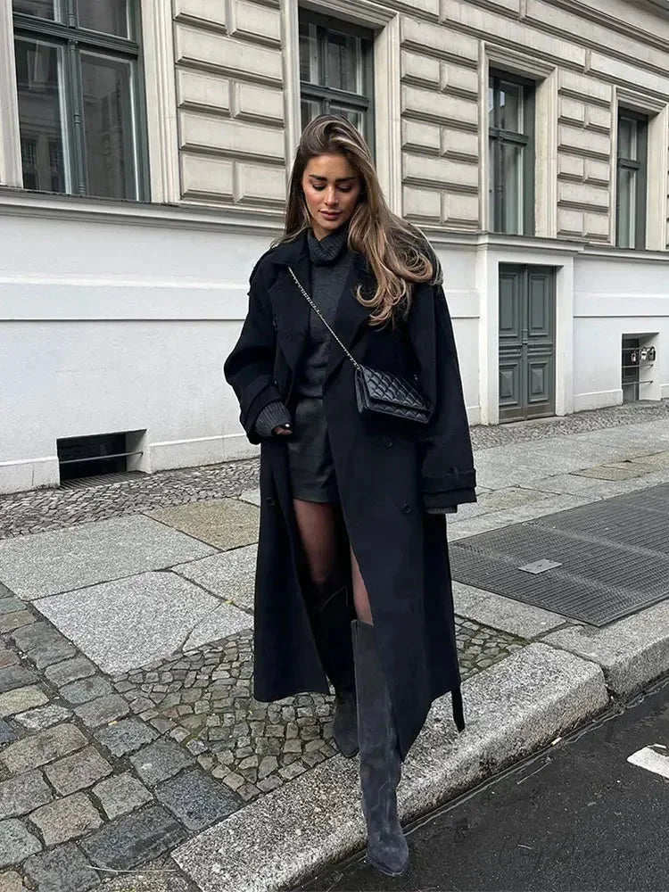 Thick Double Button Lapel Coat Black / S coats-241228