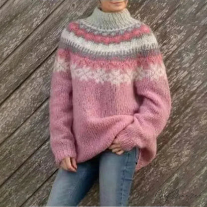 Thick Elegant White Sweater Pink / S swraters-241228