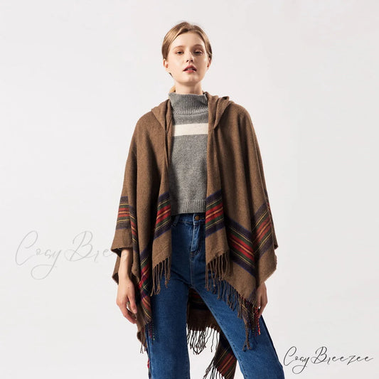 Thick Jacquard Faux Cashmere Stylish Elegant Long Warm Hooded Scarf Khaki / 130*150CM