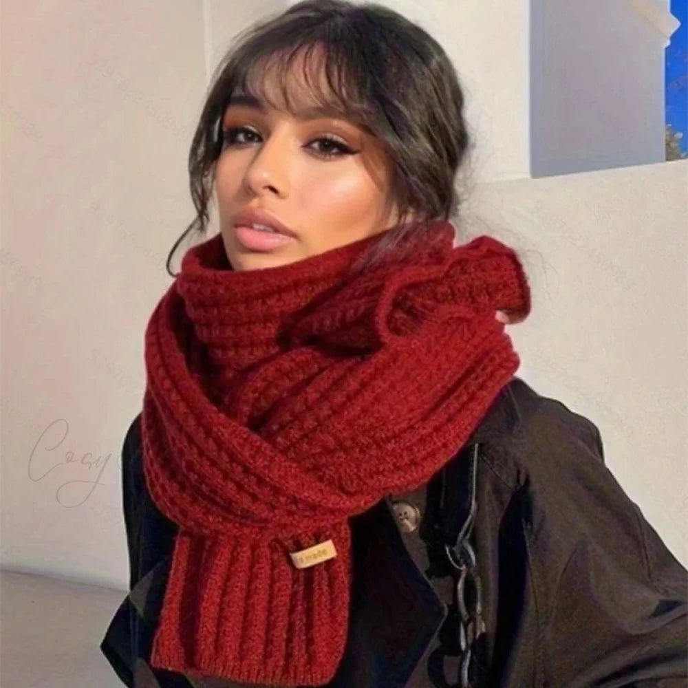 Thick Knitted Cashmere Winter Scarf red / One size scarf-241228