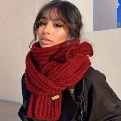 Thick Knitted Cashmere Winter Scarf red / One size scarf-241228