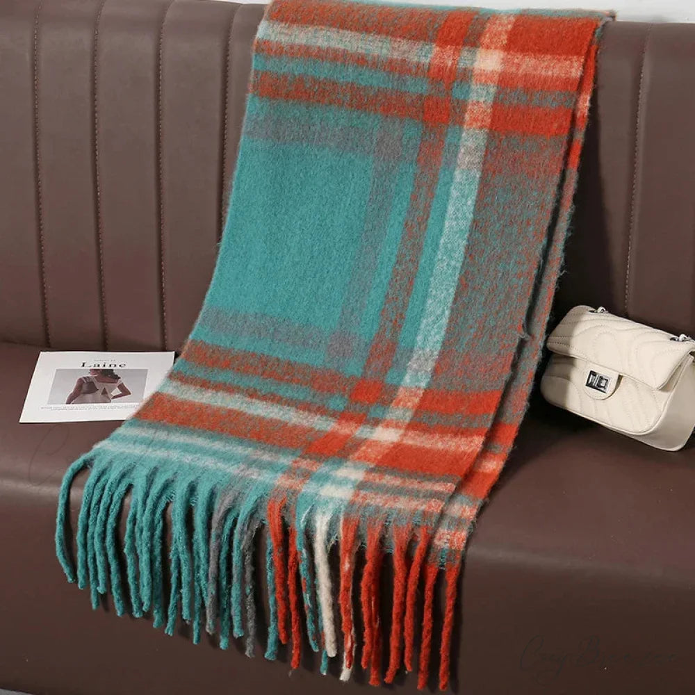 Thick Striped Cashmere Travel Shawl Scarf scarf-241228