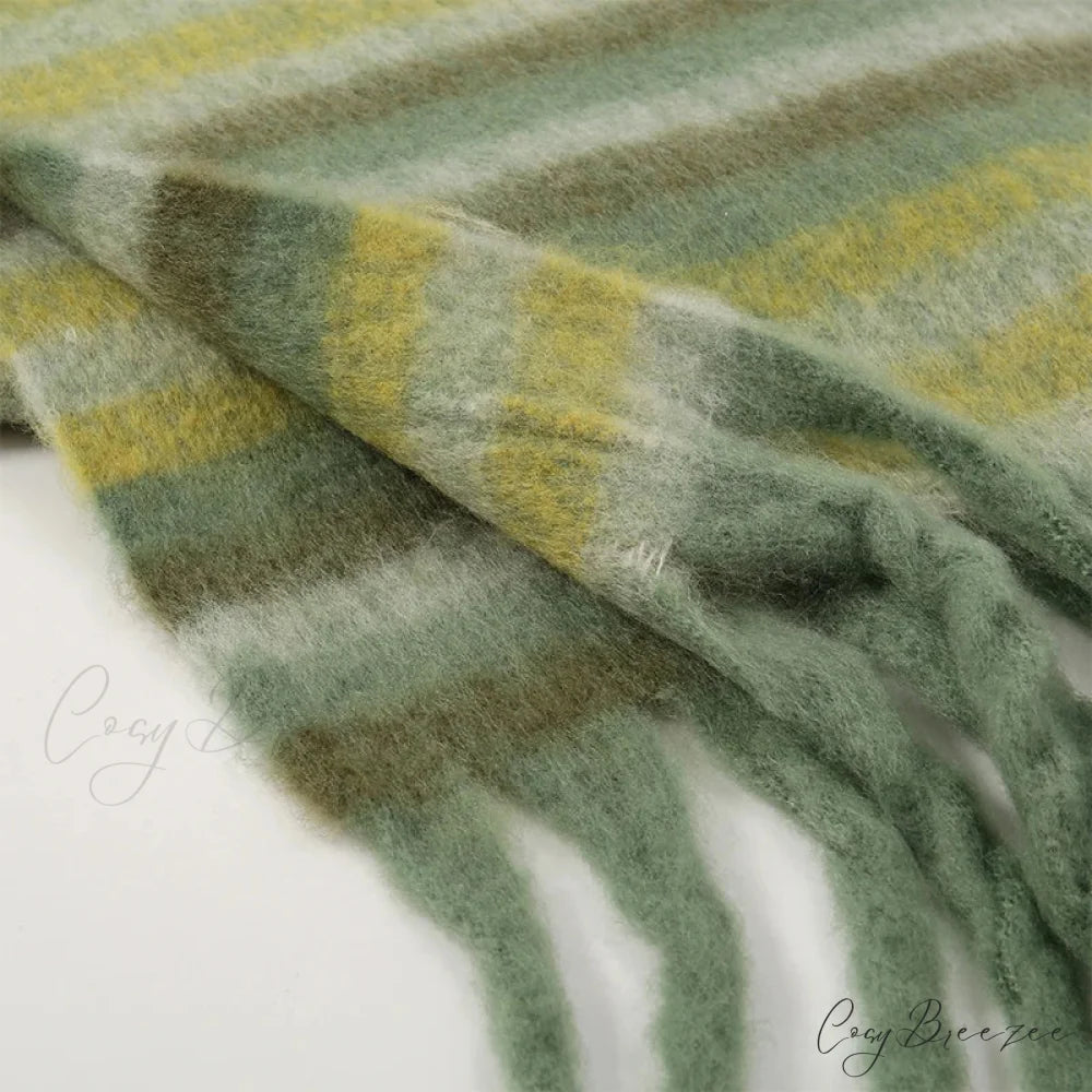 Thick Striped Cashmere Travel Shawl Scarf scarf-241228