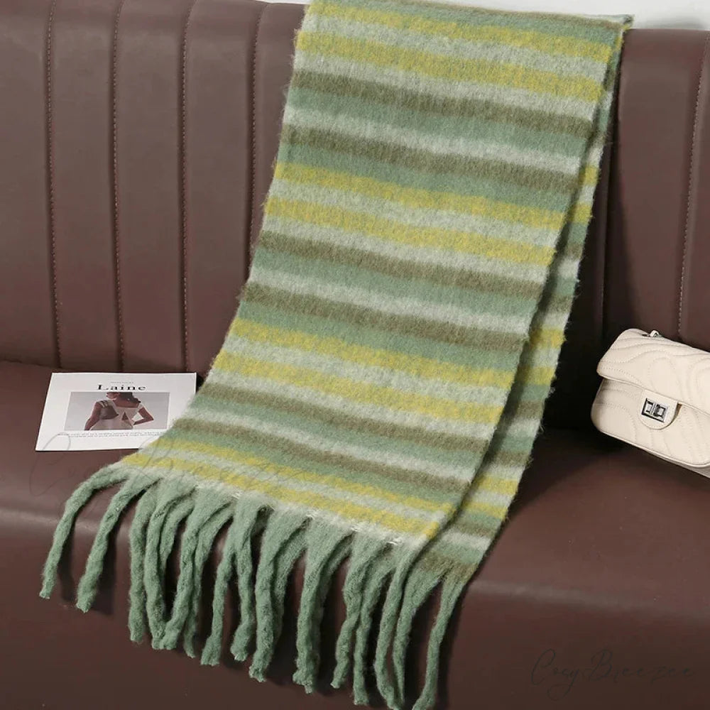Thick Striped Cashmere Travel Shawl Scarf scarf-241228