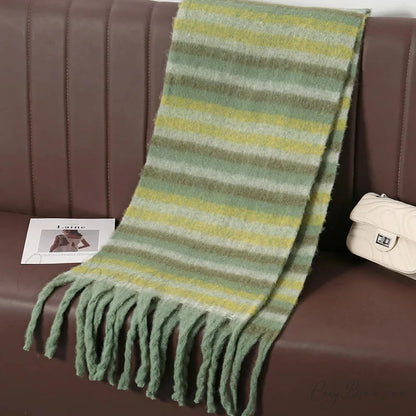 Thick Striped Cashmere Travel Shawl Scarf scarf-241228