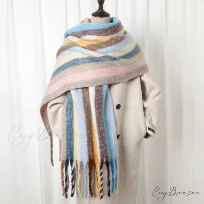 Thick Striped Cashmere Travel Shawl Scarf Color13 / 40x200cm scarf-241228