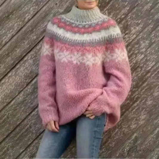 Thick Turtleneck Loose Gray Sweater pink / S swraters-241228