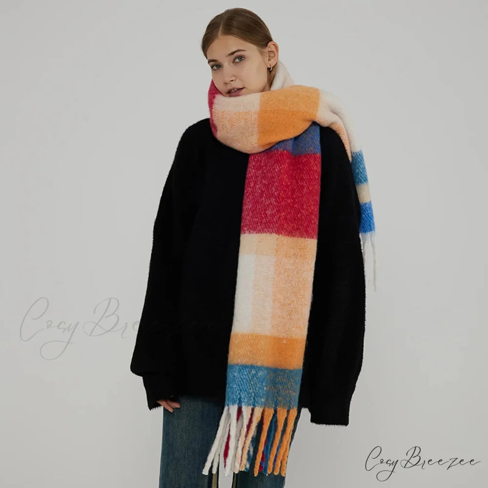 Thick Warm Tassel Contrast Color Scarf for Autumn/Winter
