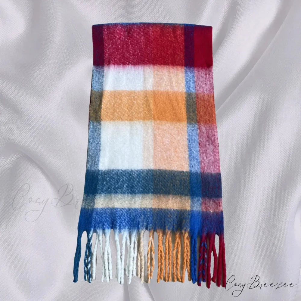 Thick Warm Tassel Contrast Color Scarf for Autumn/Winter Blue red 231x53CM