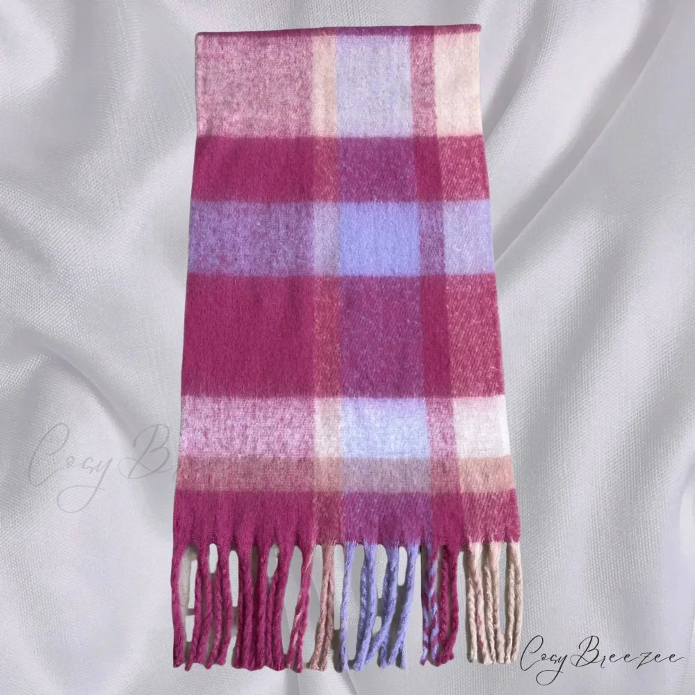 Thick Warm Tassel Contrast Color Scarf for Autumn/Winter Pink red 231x53CM
