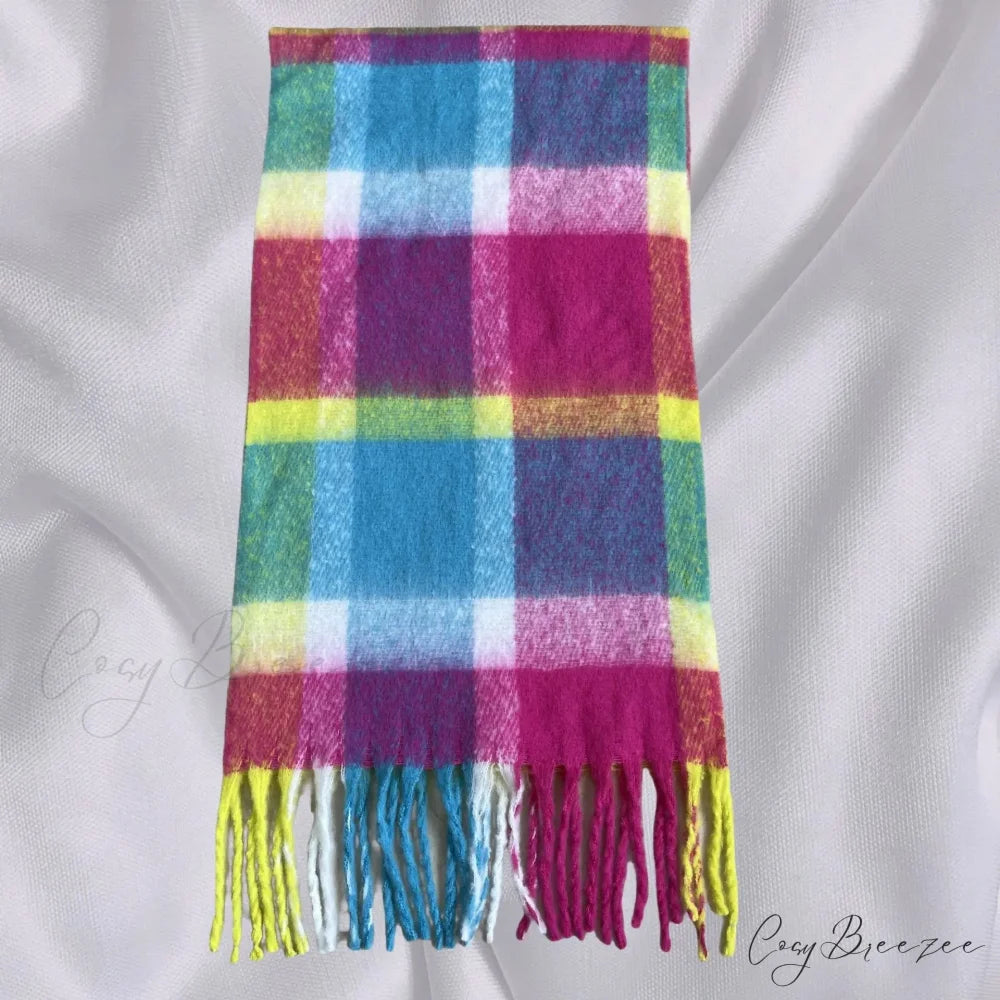 Thick Warm Tassel Contrast Color Scarf for Autumn/Winter Rainbow 231x53CM
