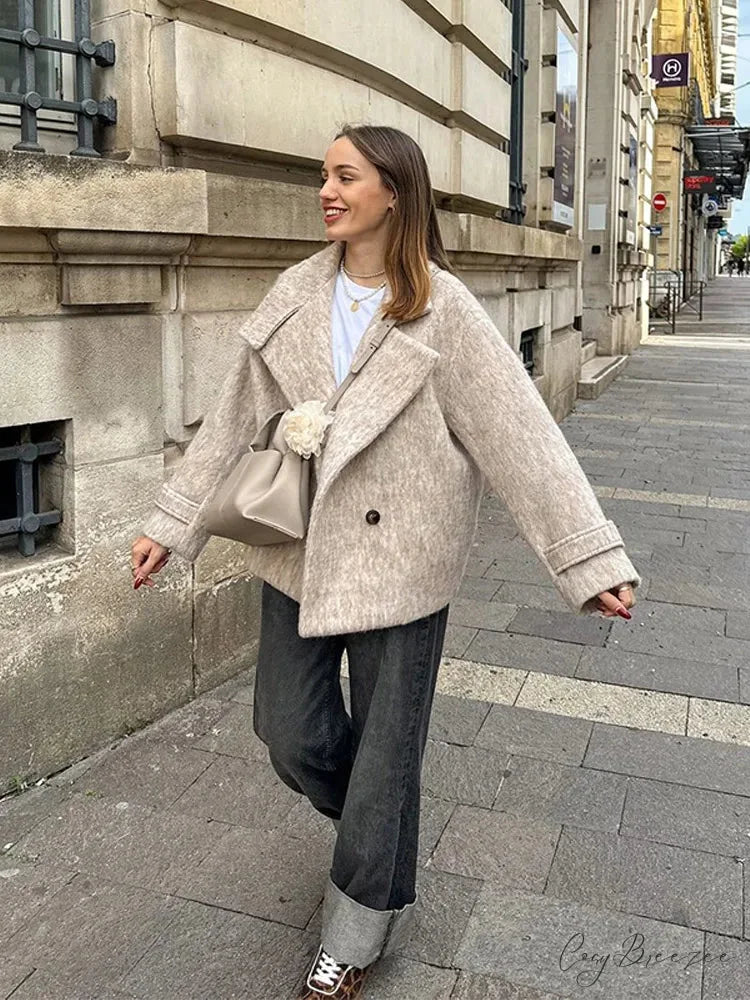 Thick Woolen Cropped Coat coats-241228