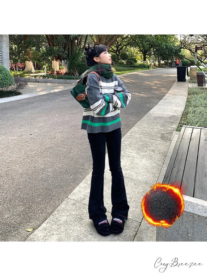 Thicken Winter Warm Slim Fleece Flared Pants Elastic Skinny Women’s Fashion High Waist Velvet Plus Length Female Jean