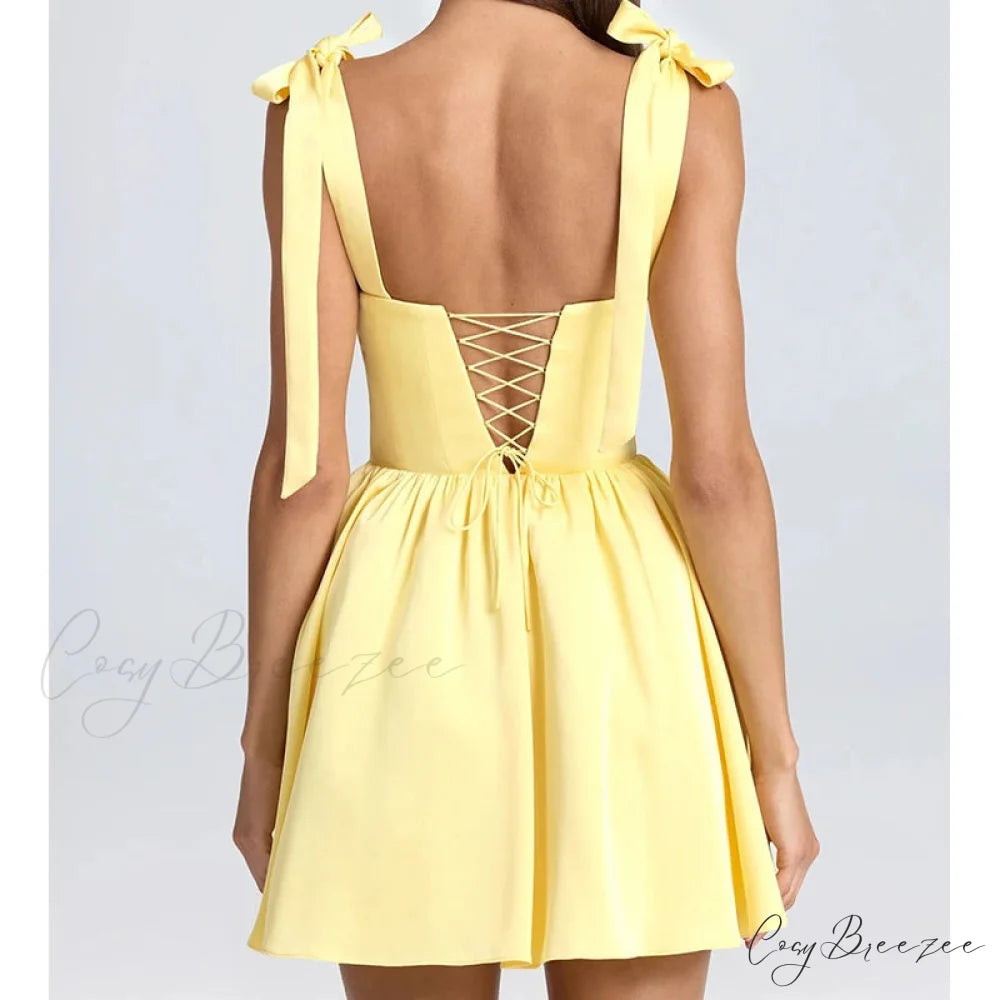 Thin Strap Lace-Up Mini Gown minidress-250223