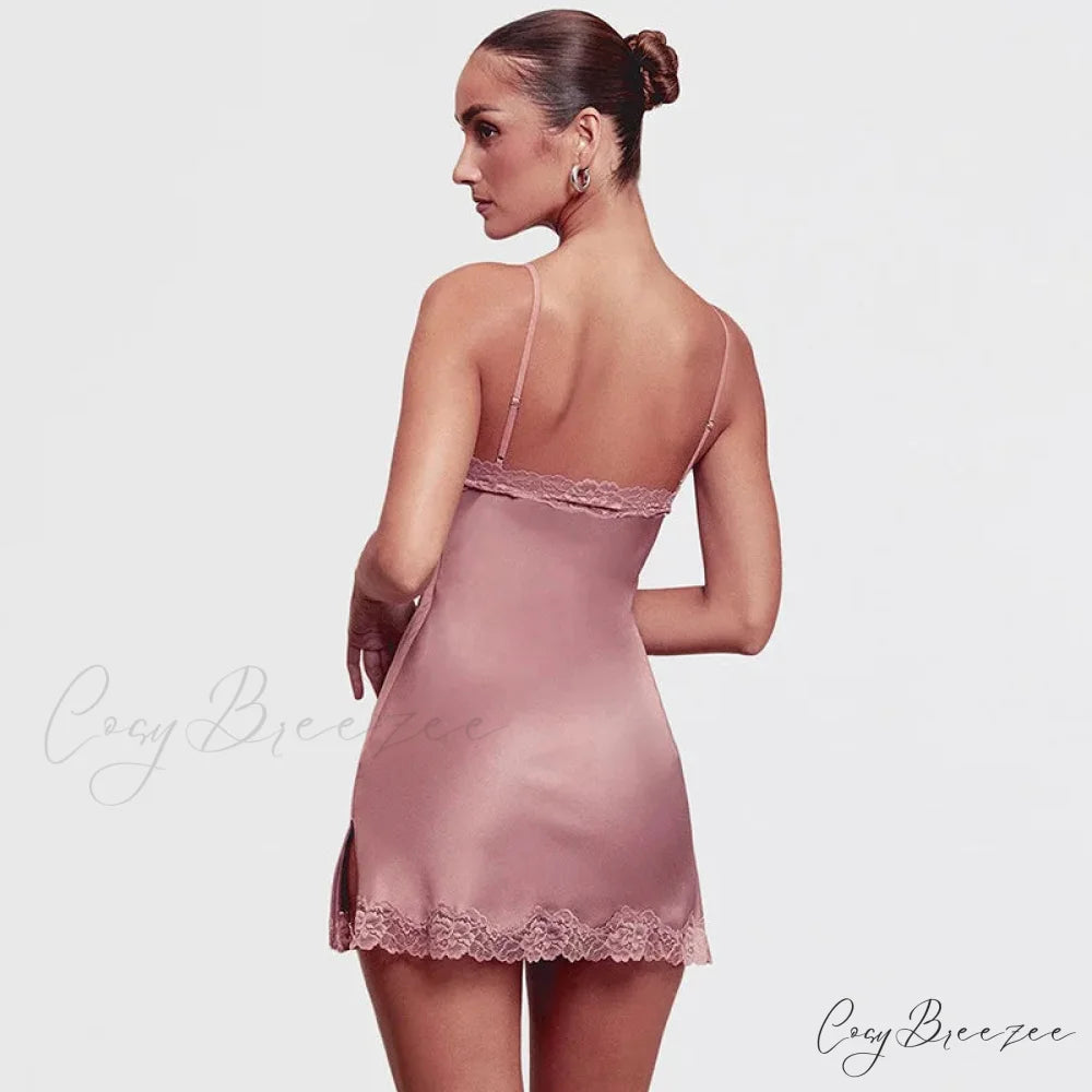 Thin Strap Slit Mini Gown minidress-250223