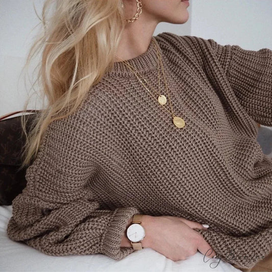 Three-Quarter Sleeve Elegant Khaki Sweater Brown / S swraters-241228