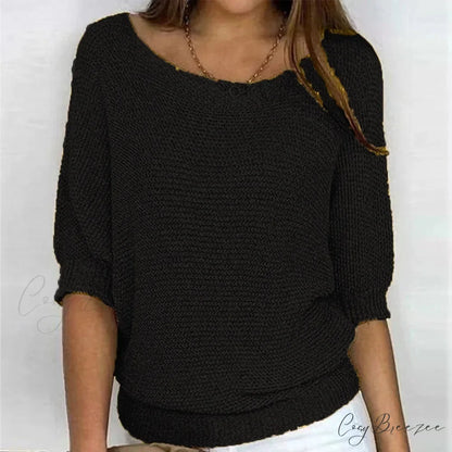 Three-Quarter Sleeve Elegant Purple Sweater Black / S swraters-241228
