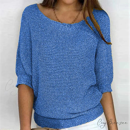 Three-Quarter Sleeve Elegant Purple Sweater Blue / S swraters-241228