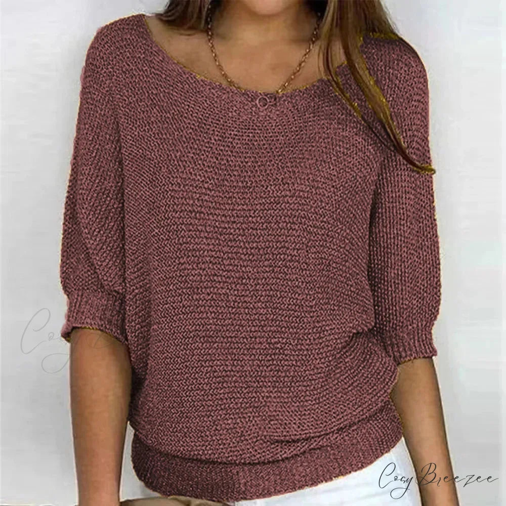 Three-Quarter Sleeve Elegant Purple Sweater Brown / S swraters-241228