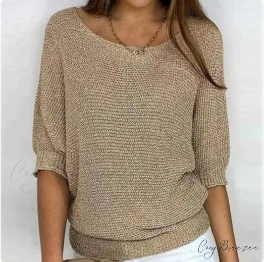 Three-Quarter Sleeve Elegant Purple Sweater khaki / S swraters-241228