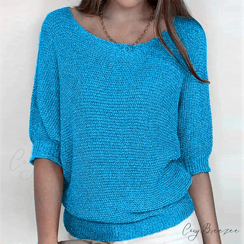 Three-Quarter Sleeve Elegant Purple Sweater light blue / S swraters-241228