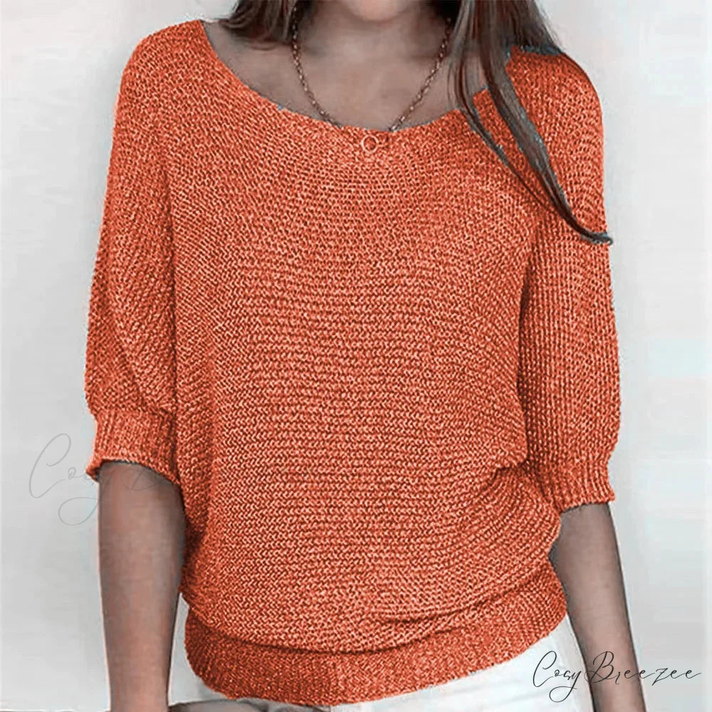 Three-Quarter Sleeve Elegant Purple Sweater Orange / S swraters-241228