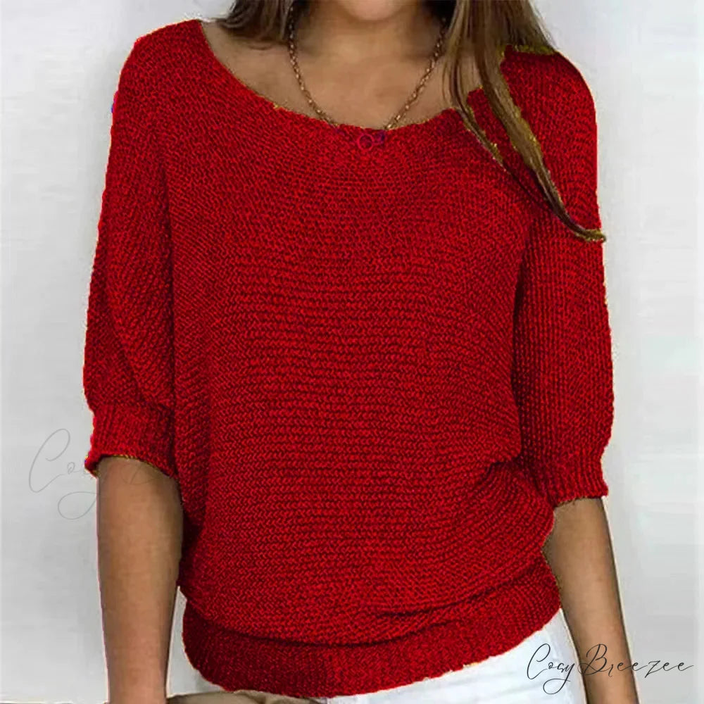 Three-Quarter Sleeve Elegant Purple Sweater Red / S swraters-241228