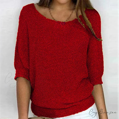 Three-Quarter Sleeve Elegant Purple Sweater Red / S swraters-241228
