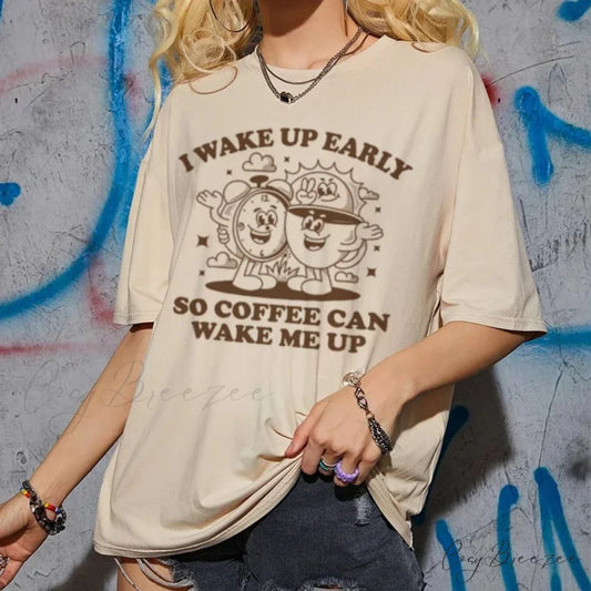 Throwback Cartoon Coffee Tee Khaki / S t-shirt-250223