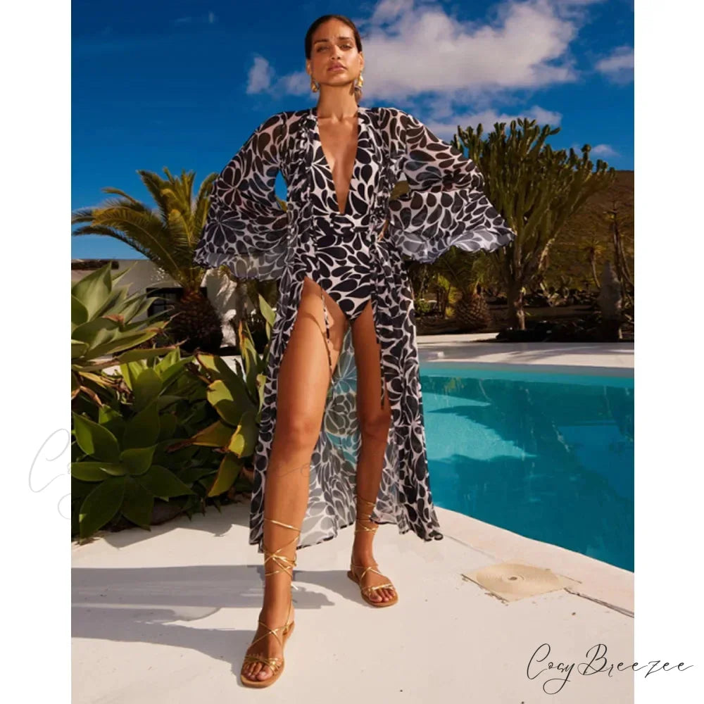 Throwback Plunge Neck Swimwear One Piece Black / S onepiece-250223