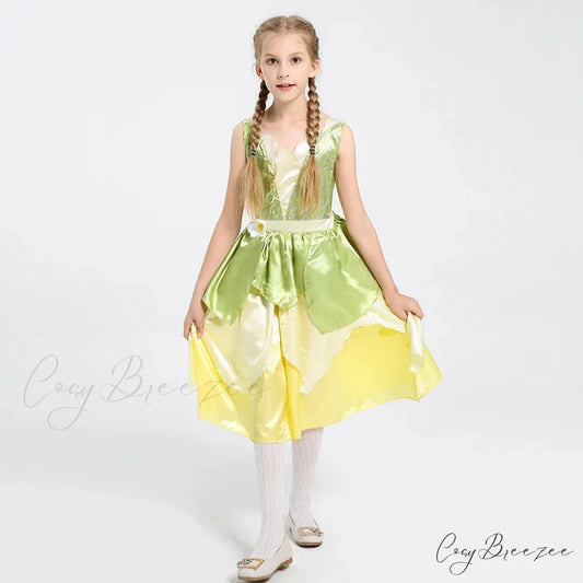 Tiana Dress Up Princess Cosplay Role Playing Party Sleeveless Carnival Halloween Kid Costume