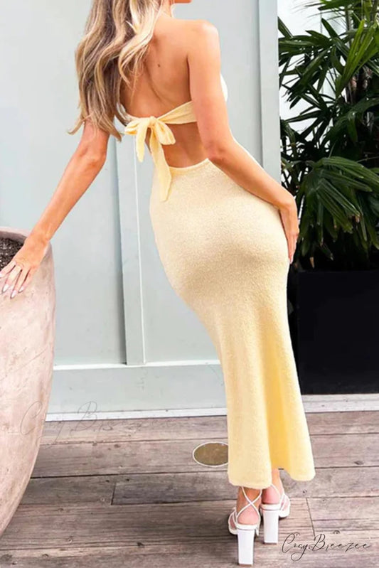 Tie-back Strapless Dress with Low Cut Yellow / S