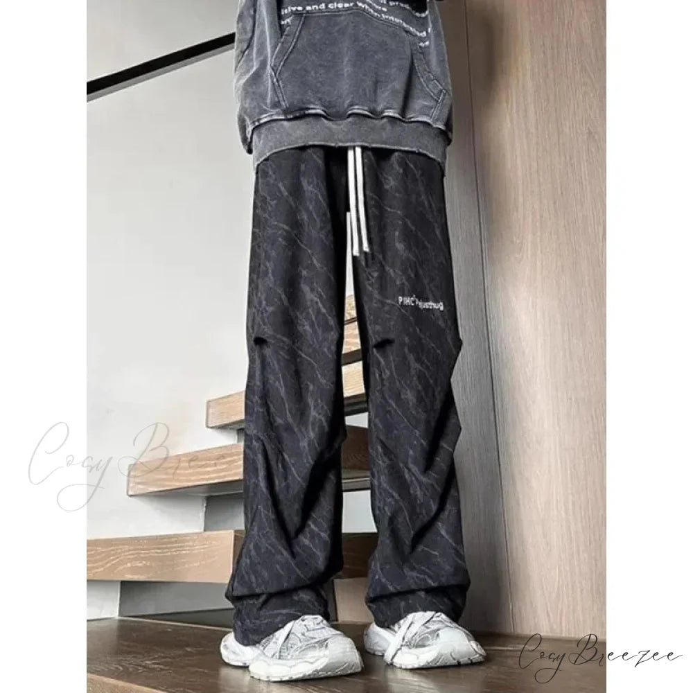 Tie Dye Corduroy Wide Leg Pants Black / S pants-241228