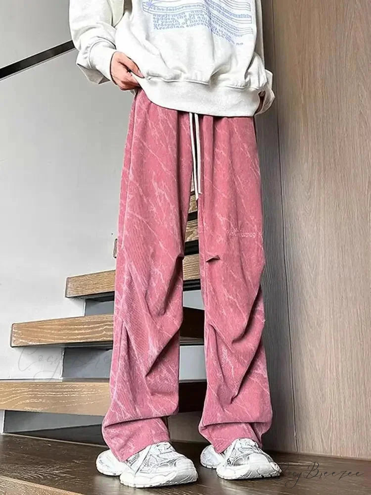 Tie Dye Corduroy Wide Leg Pants Pink / S pants-241228
