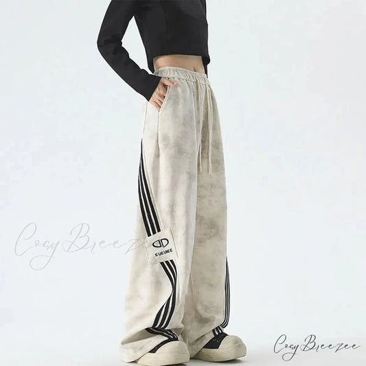 Tie Dye High Waist Motion Pants milky white / M pants-241228