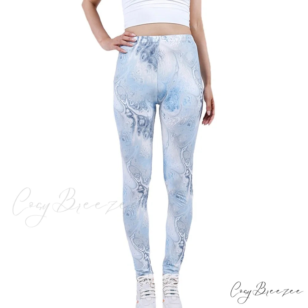 Tie Dye Printing Bottom Fitness Pants Sexy Trousers Abstract White Gray / S