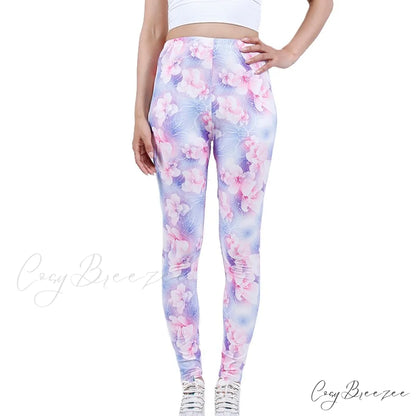 Tie Dye Printing Bottom Fitness Pants Sexy Trousers Blooming Pink Floral / S
