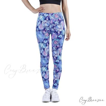 Tie Dye Printing Bottom Fitness Pants Sexy Trousers Blue purple petals / S