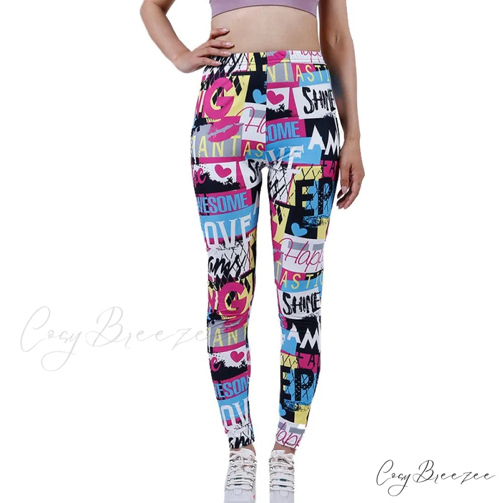 Tie Dye Printing Bottom Fitness Pants Sexy Trousers Color Letter Love / S