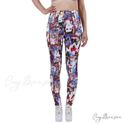 Tie Dye Printing Bottom Fitness Pants Sexy Trousers Graffiti Women Face / S