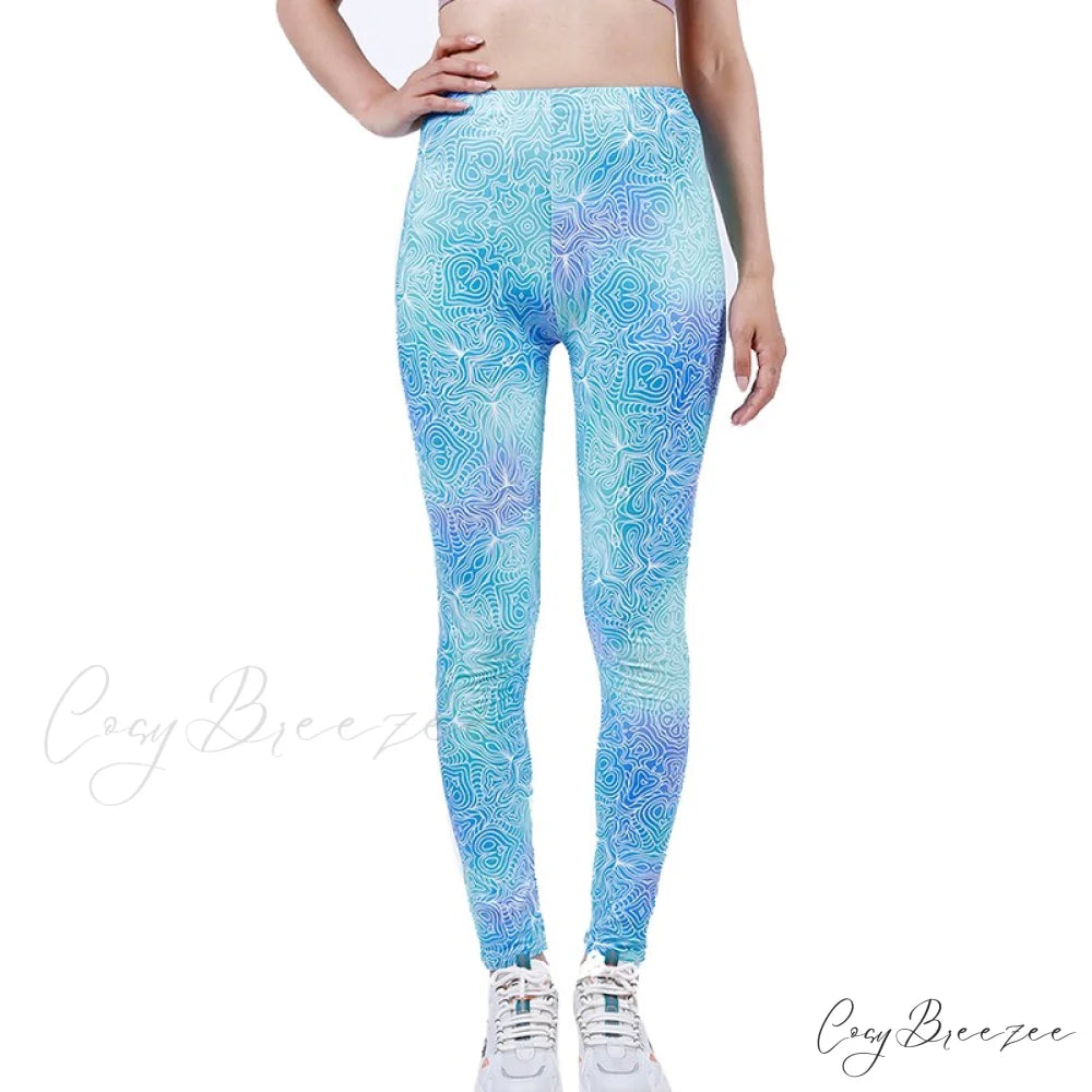 Tie Dye Printing Bottom Fitness Pants Sexy Trousers Light Blue Lines / S
