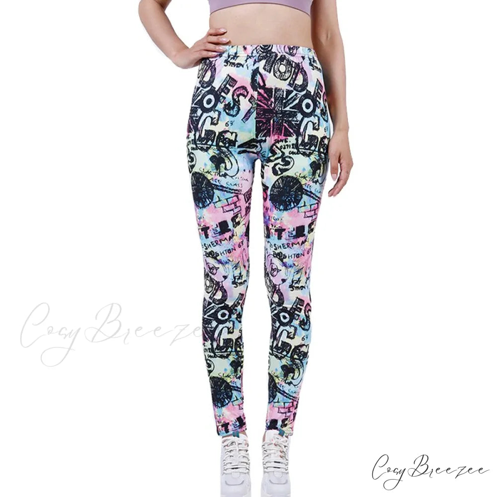 Tie Dye Printing Bottom Fitness Pants Sexy Trousers Pink Graffiti Letter / S