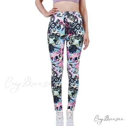Tie Dye Printing Bottom Fitness Pants Sexy Trousers Pink Graffiti Letter / S