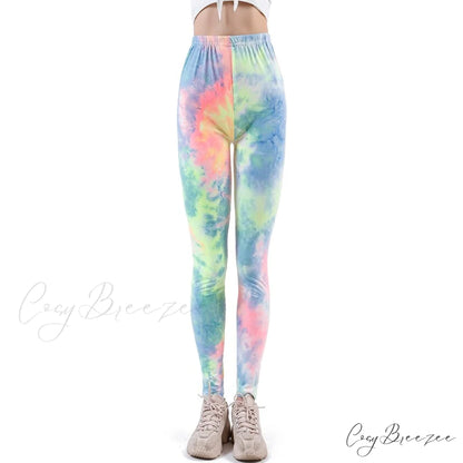 Tie Dye Printing Bottom Fitness Pants Sexy Trousers Tie-dye Red Blue / S