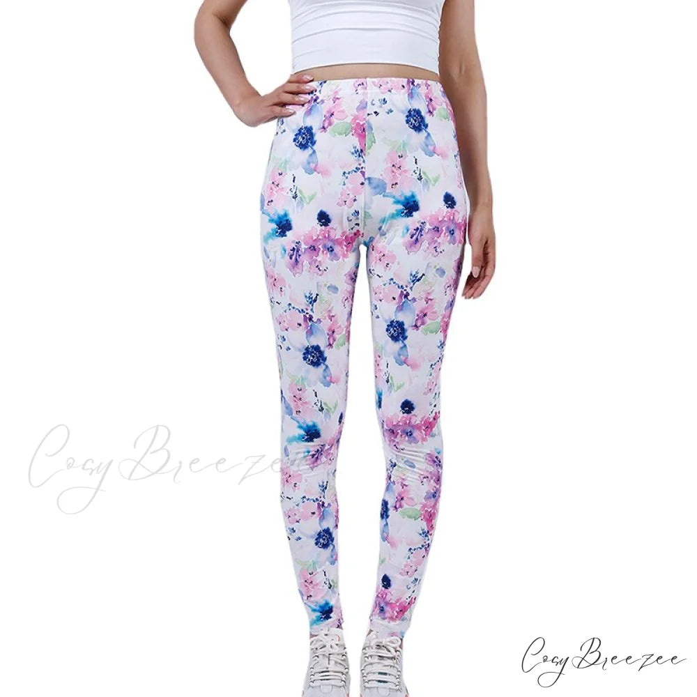 Tie Dye Printing Bottom Fitness Pants Sexy Trousers White Pink Floral / S